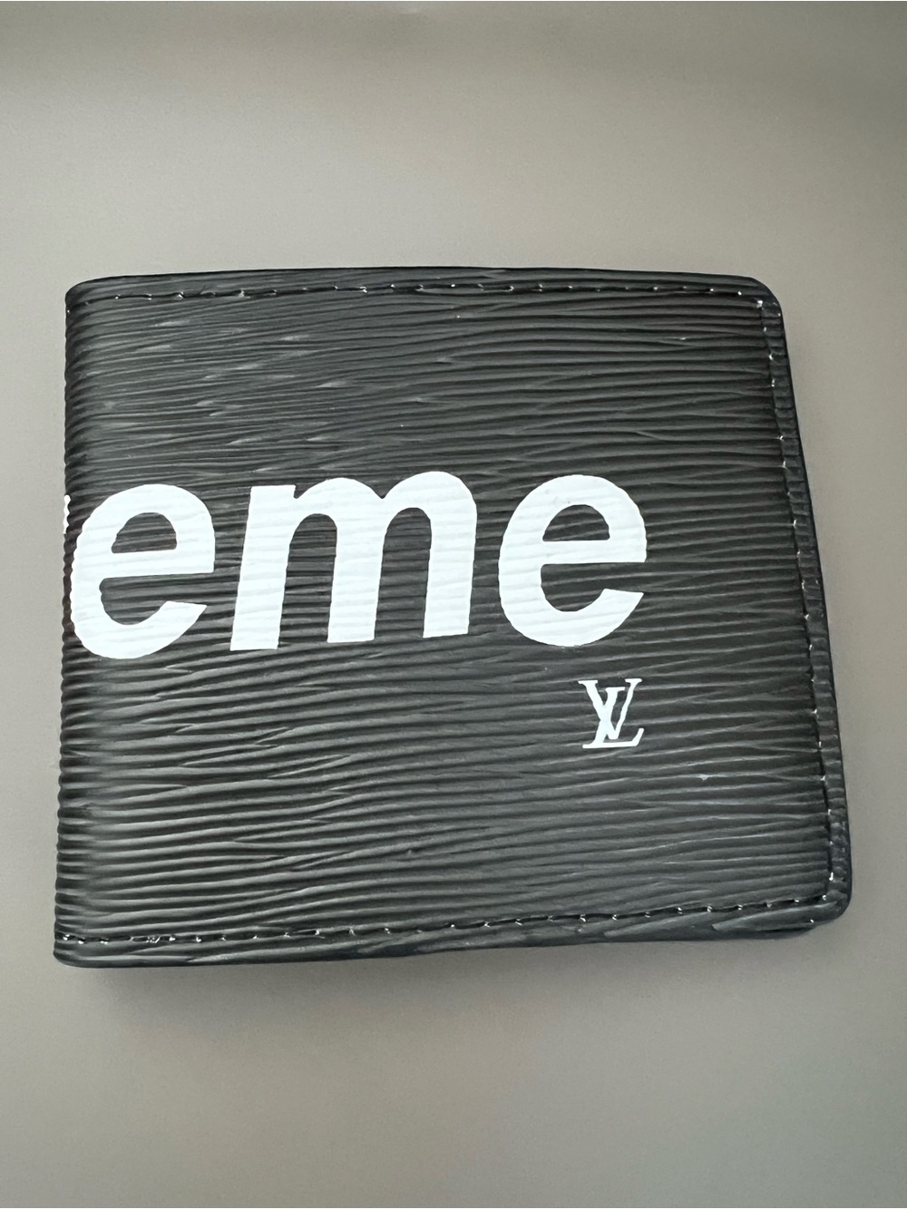 Black Textured Epi Faux Leather Bifold Wallet